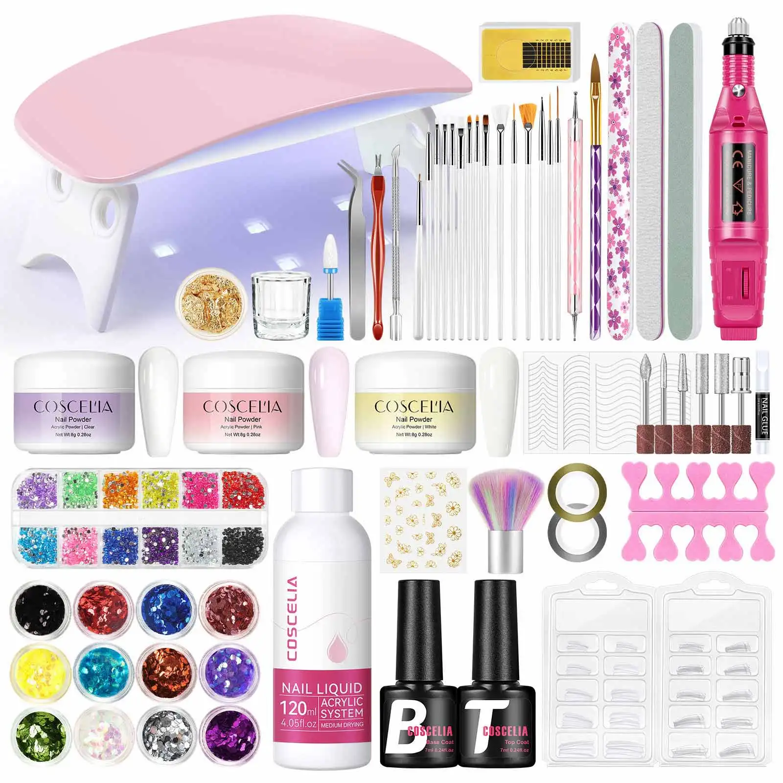 Coscelia 33PCS Acrylic Powder Nail Kit, Nail Drill Machine wih Pink UV Nail Light, Home Salon Nail Art DIY Gift for Women
Coscelia 33PCS Acrylic Powder Nail Kit, Nail Drill Machine wih Pink UV Nail Light, Home Salon Nail Art DIY Gift for Women