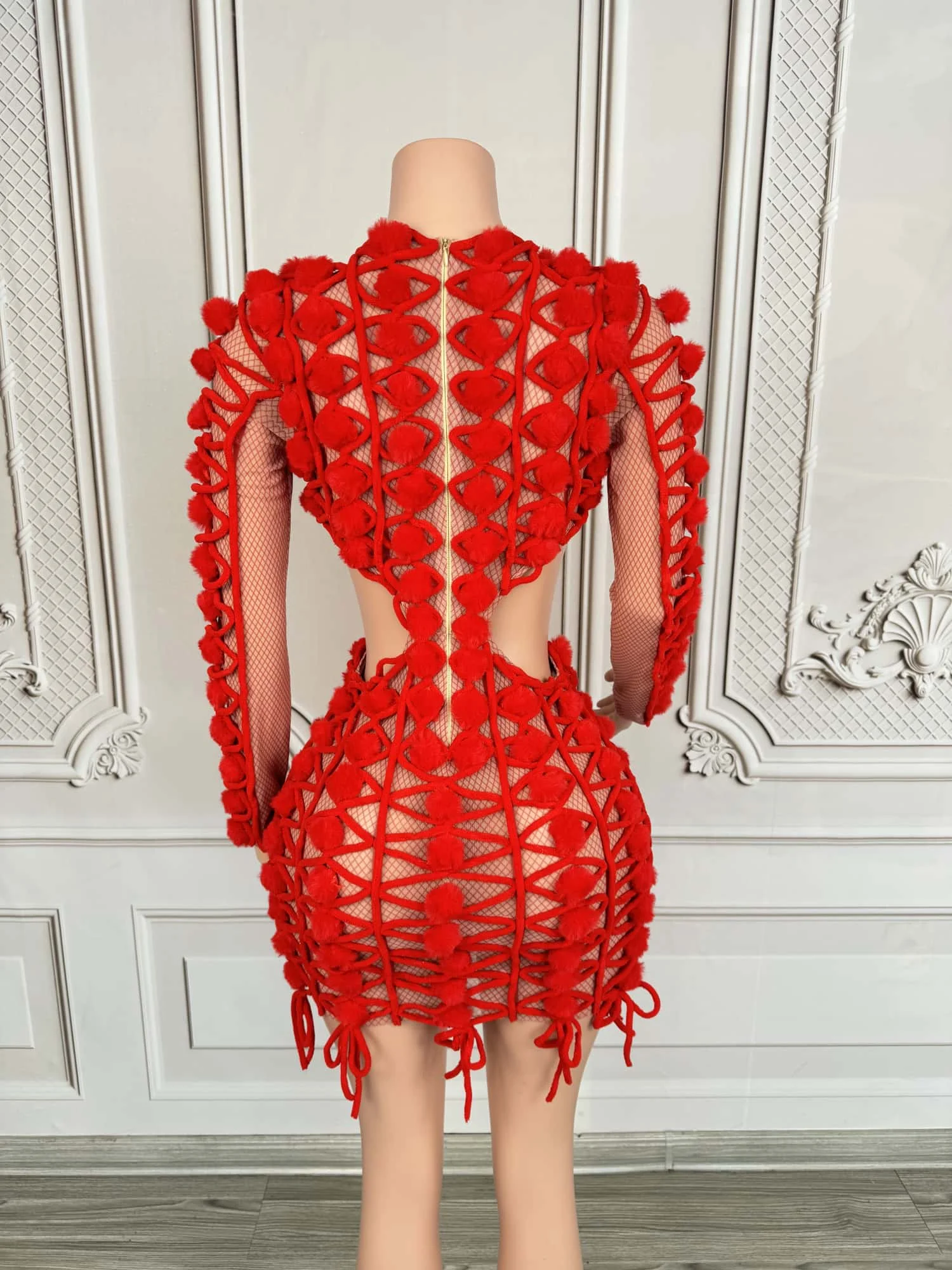 Hongmaoqiu Womens Luxury Red Pom Pom Lace Up Mesh Mini Dress Long Sleeve Bodycon Party Club Stage Performance Outfit
Hongmaoqiu Womens Luxury Red Pom Pom Lace Up Mesh Mini Dress Long Sleeve Bodycon Party Club Stage Performance Outfit