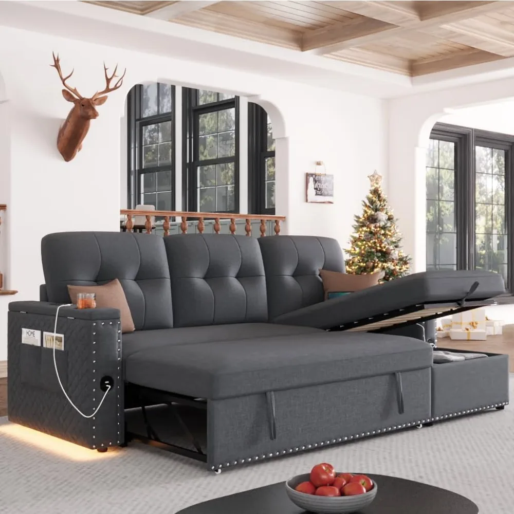 Sleeper Sofa Bed with LED Light- 87" L Shaped Sectional Pull Out Couches for Living Room w/Storage Chaise, Storage Armrest
Sleeper Sofa Bed with LED Light- 87" L Shaped Sectional Pull Out Couches for Living Room w/Storage Chaise, Storage Armrest