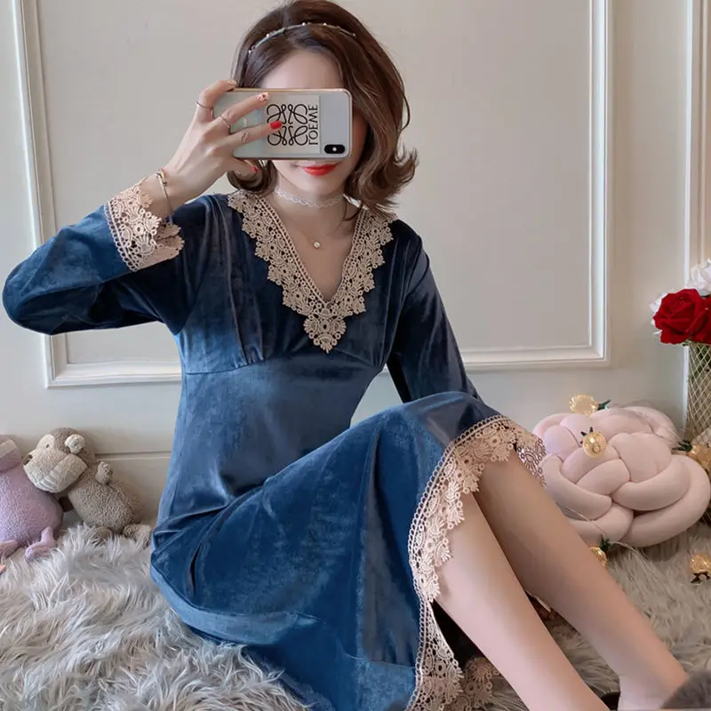 Nightgowns Sleepshirts Women Elegant Ladies Tender 5XL Homewear Comfortable Korean Style Lace Spring Mid-calf Solid V-neck Ins
Nightgowns Sleepshirts Women Elegant Ladies Tender 5XL Homewear Comfortable Korean Style Lace Spring Mid-calf Solid V-neck Ins