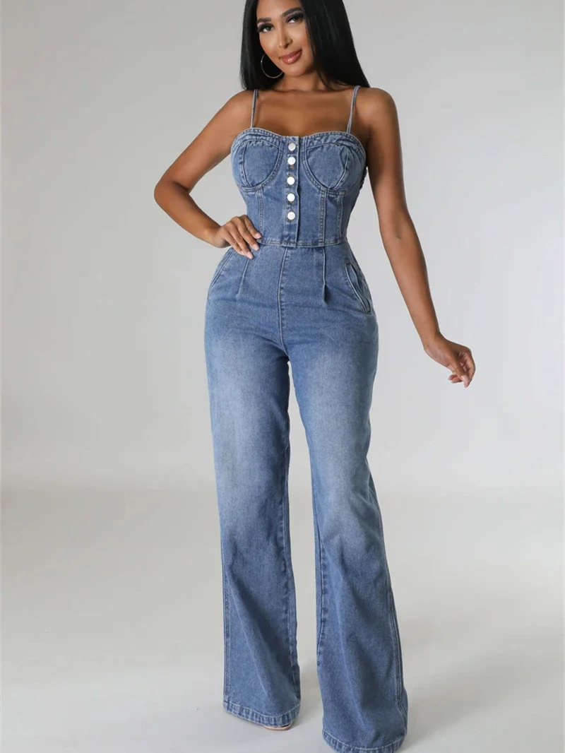 INS Fashion Spaghetti Strap Denim Jumpsuits for Women Summer Clothing Button Up Jean Rompers Playsuits One Piece Overalls Outfit
INS Fashion Spaghetti Strap Denim Jumpsuits for Women Summer Clothing Button Up Jean Rompers Playsuits One Piece Overalls Outfit