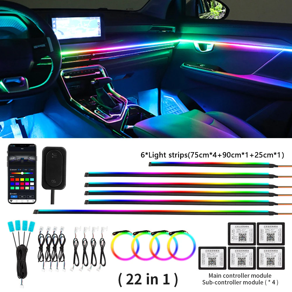 18 in 1 Dual Zone Symphony Streamer Car Ambient Light Interior LED Full Color RGB Neon Acrylic Strip Atmosphere Lighting Kit App
18 in 1 Dual Zone Symphony Streamer Car Ambient Light Interior LED Full Color RGB Neon Acrylic Strip Atmosphere Lighting Kit App