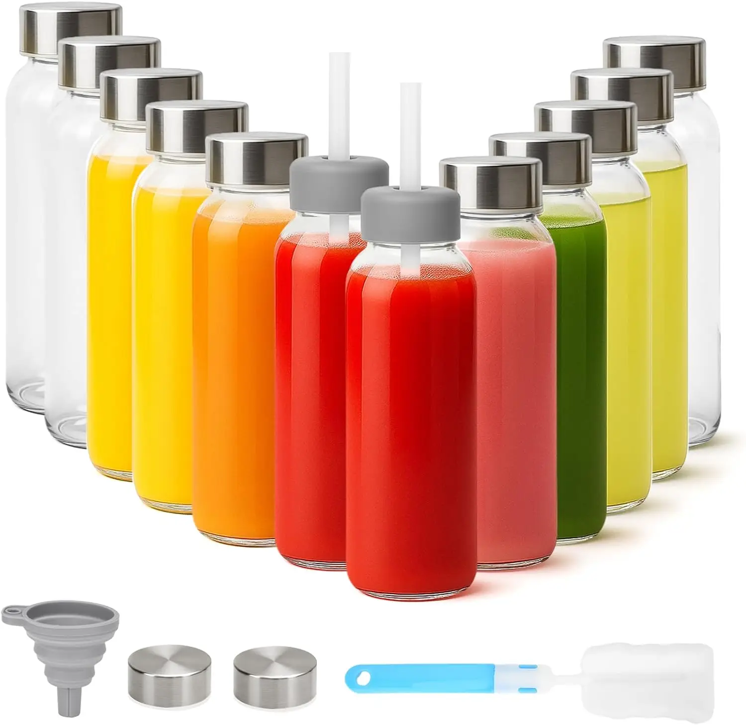 16 oz Glass Water Bottles with Lids & Straws, 12 Pack Reusable Juice Bottles, Leak Proof Stainless Steel Cap, BPA Free
16 oz Glass Water Bottles with Lids & Straws, 12 Pack Reusable Juice Bottles, Leak Proof Stainless Steel Cap, BPA Free