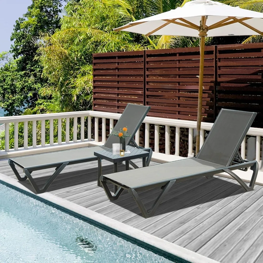 Patio Chaise Lounge Chair Set of 3,Outdoor Aluminum Polypropylene Sunbathing Chair W 5 Adjustable Position,Side Table for Beach
Patio Chaise Lounge Chair Set of 3,Outdoor Aluminum Polypropylene Sunbathing Chair W 5 Adjustable Position,Side Table for Beach