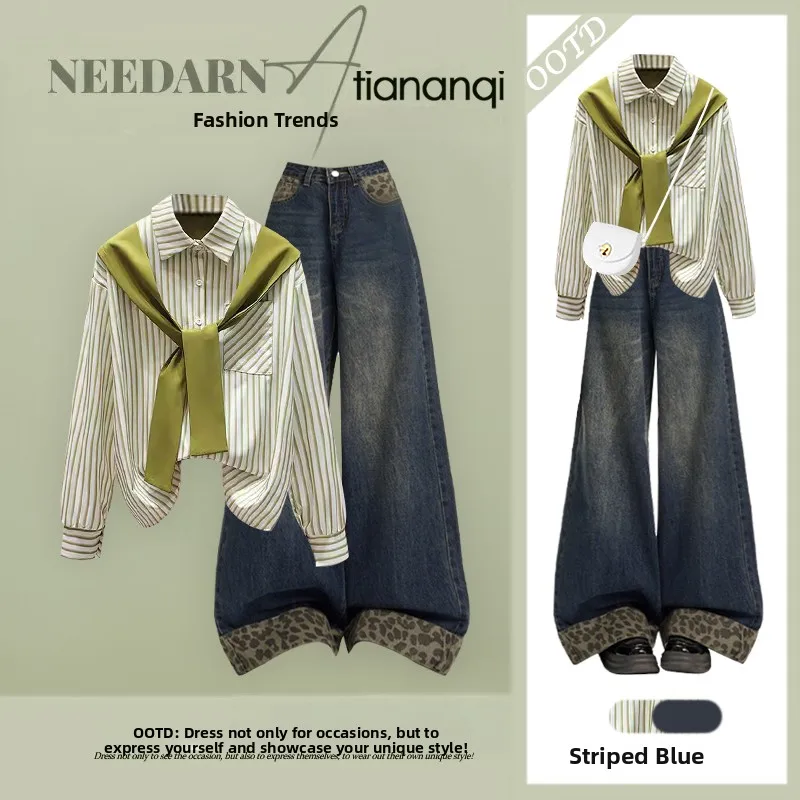 Spring 2026 Slimming Stripe irt And awl Two-Piece Set Women's Faion Casual Denim Long Sve irt And awl Ensemble
Spring 2026 Slimming Stripe irt And awl Two-Piece Set Women's Faion Casual Denim Long Sve irt And awl Ensemble