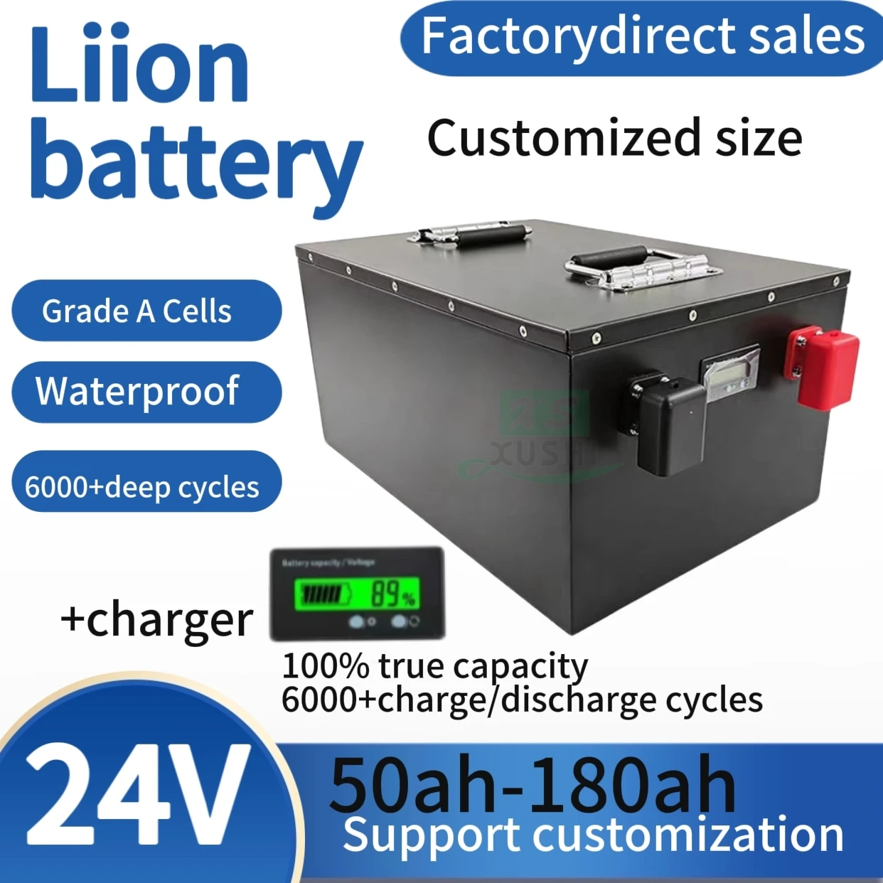 Литий-ионный аккумулятор XS для 150 Ач, 120 Ач, 100 Ач, 180 Ач, 24 В, 2000 Вт, автофургона, скутера, солнечной тележки для гольфа, ИБП + зарядное устройство 10 А
Литий-ионный аккумулятор XS для 150 Ач, 120 Ач, 100 Ач, 180 Ач, 24 В, 2000 Вт, автофургона, скутера, солнечной тележки для гольфа, ИБП + зарядное устройство 10 А