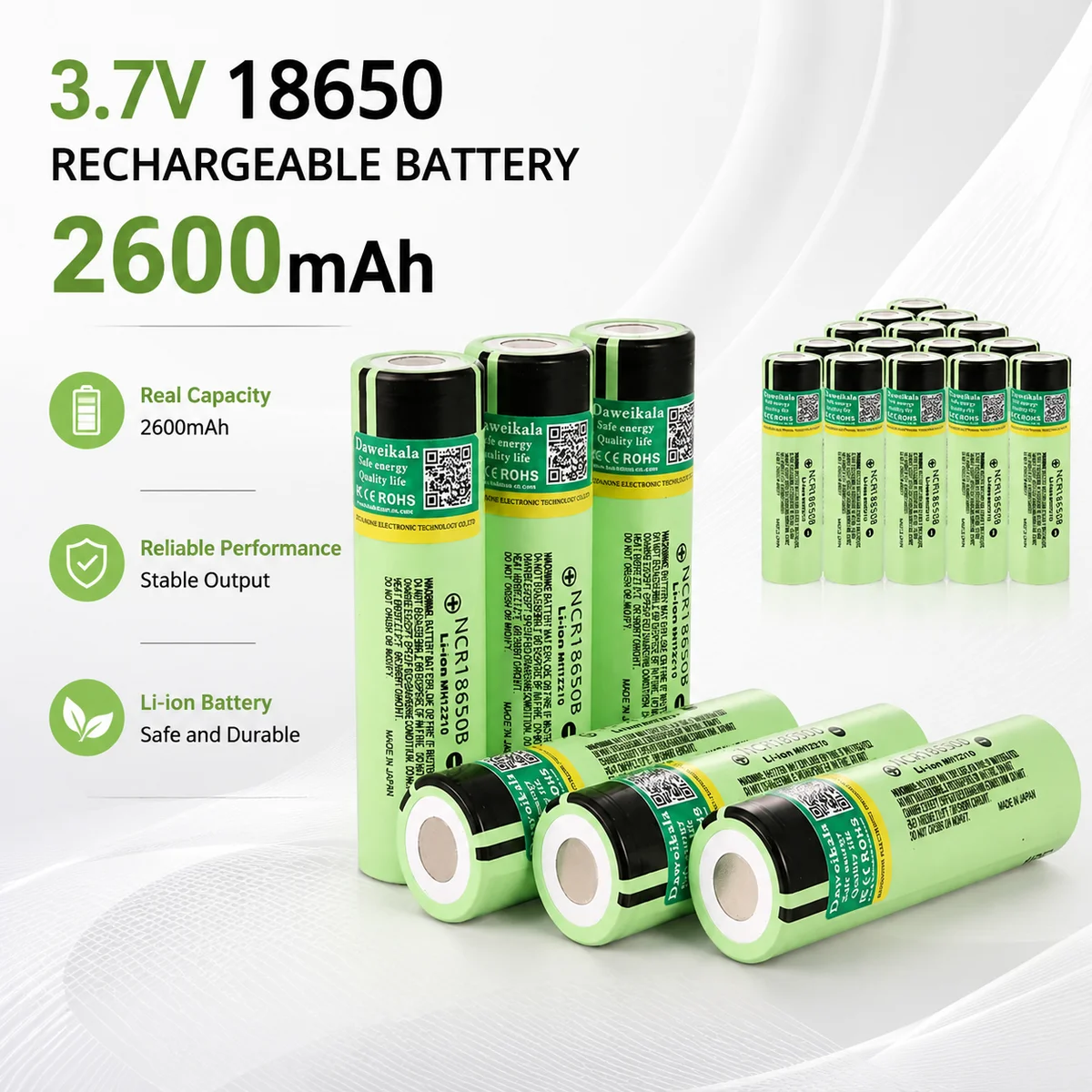 Rechargeable 18650 Li-ion Battery 3.7V 2600mAh MH12210 NCR18650B Replacement Cell for Flashlight Electronic Cigarette Devices
Rechargeable 18650 Li-ion Battery 3.7V 2600mAh MH12210 NCR18650B Replacement Cell for Flashlight Electronic Cigarette Devices