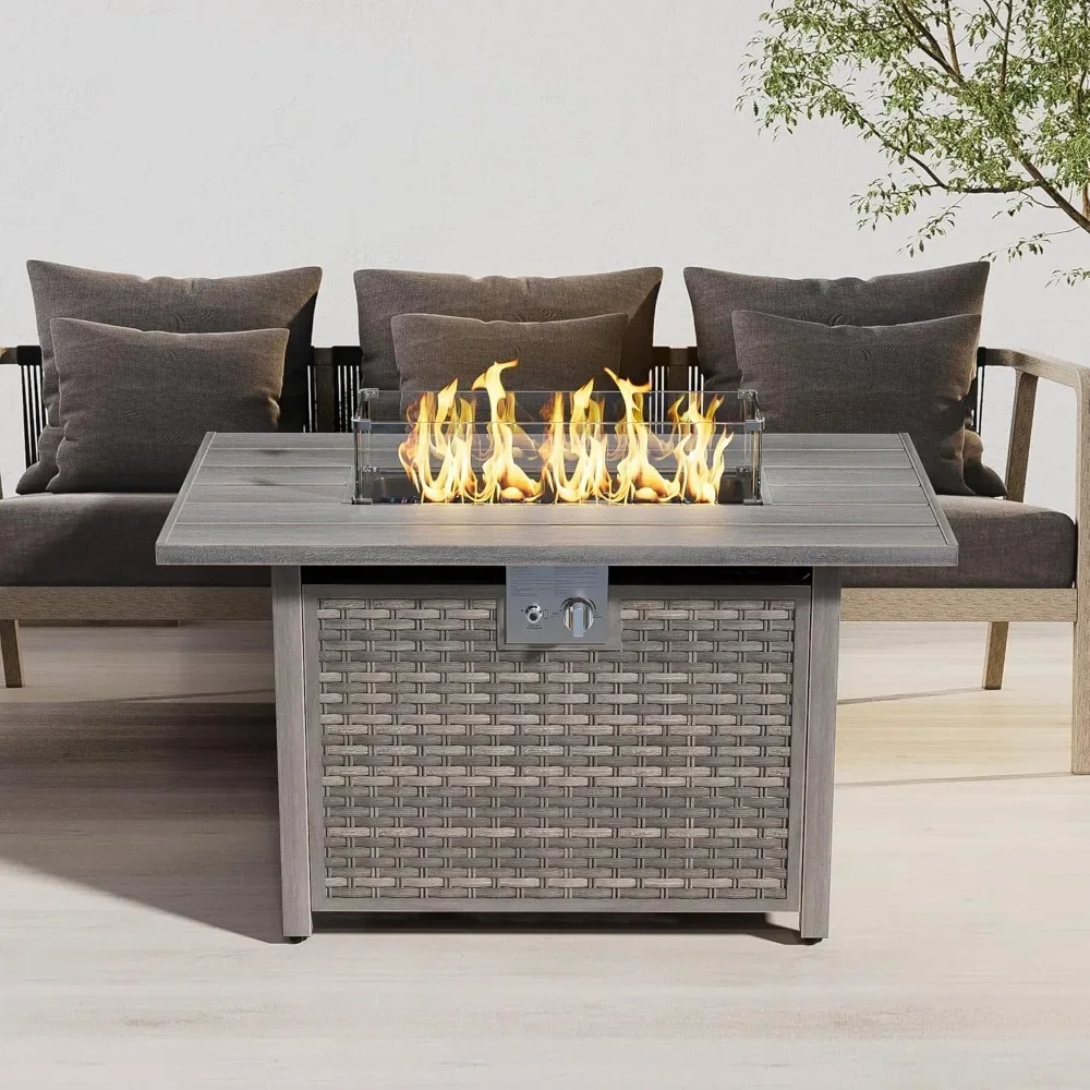 43″ Fire Pit Table with Blue Fire Glass , Rain Cover and Tempered Wind-Guard Glasses, 50,000 BTU, Rectangular Gas Fire Pit
43″ Fire Pit Table with Blue Fire Glass , Rain Cover and Tempered Wind-Guard Glasses, 50,000 BTU, Rectangular Gas Fire Pit