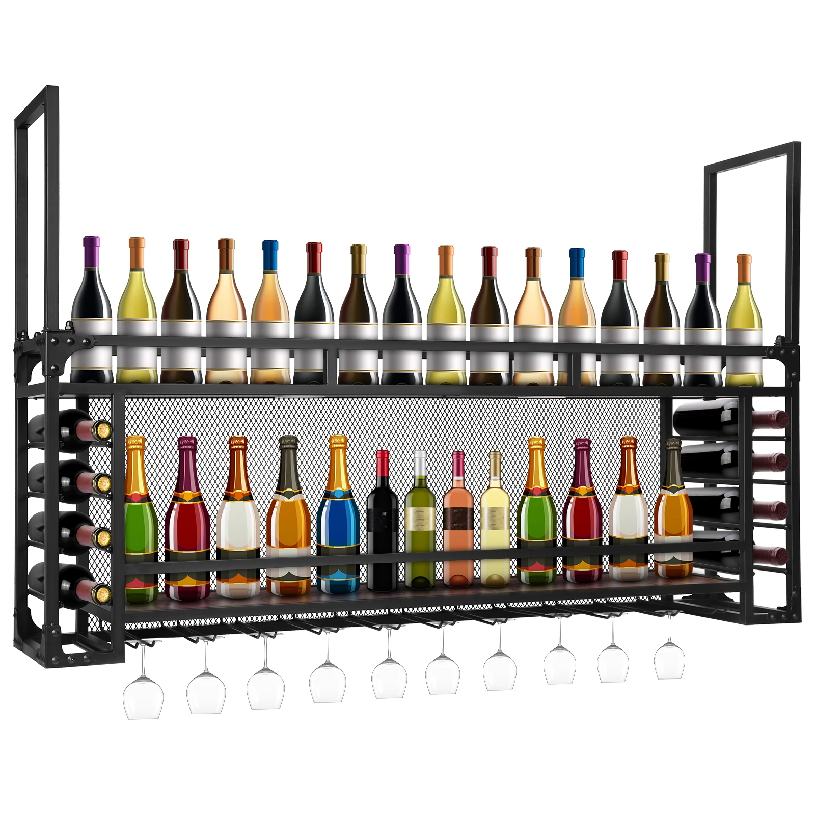 Wall Mounted 2 -Tiers Wood-Metal Retro Wine Rack Simple Type With Light Wine Holder For Bar Restaurant Indoor For Bar Restaurant
Wall Mounted 2 -Tiers Wood-Metal Retro Wine Rack Simple Type With Light Wine Holder For Bar Restaurant Indoor For Bar Restaurant