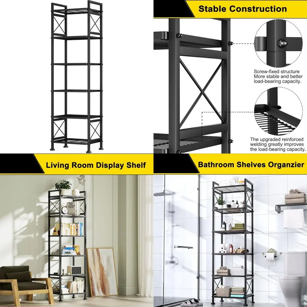 6-Tier Heavy-Duty Metal Wire Shelving Rack, X-Shaped Sides, 120lb Capacity, Ideal for Kitchen, Bathroom, Laundry, Black
6-Tier Heavy-Duty Metal Wire Shelving Rack, X-Shaped Sides, 120lb Capacity, Ideal for Kitchen, Bathroom, Laundry, Black