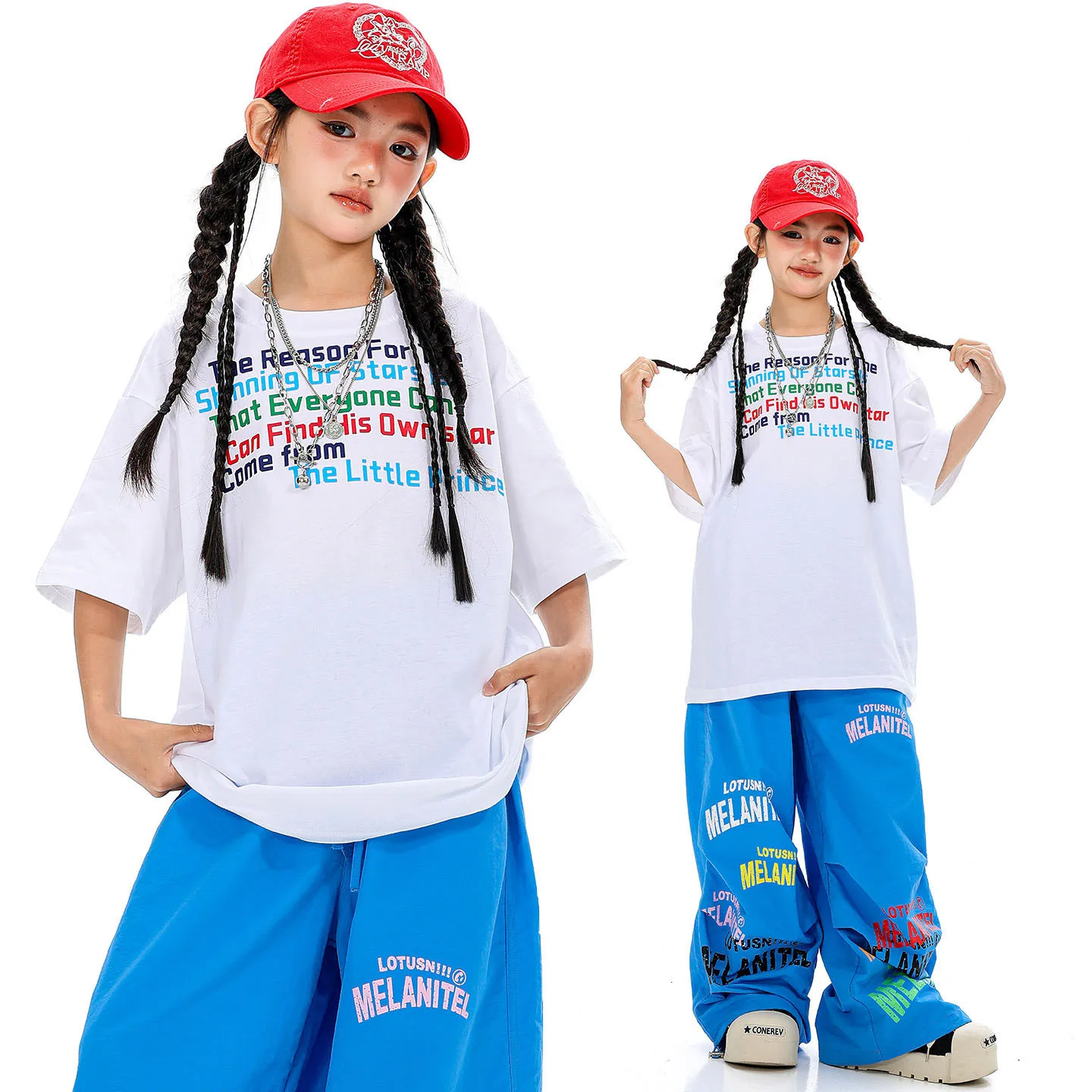 Kid Kpop Hip Hop Clothing White Graphic Tee T Shirt Blue Casual Wide Parachute Pants for Girls Boys Dance Wear Costumes Clothes
Kid Kpop Hip Hop Clothing White Graphic Tee T Shirt Blue Casual Wide Parachute Pants for Girls Boys Dance Wear Costumes Clothes