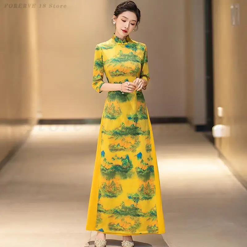 Желтый принт Aodai Qipao размера плюс 3XL 4XL 5XL новый китайский стиль Cheongsams элегантное темпераментное длинное платье для сценического шоу Vestidos
Желтый принт Aodai Qipao размера плюс 3XL 4XL 5XL новый китайский стиль Cheongsams элегантное темпераментное длинное платье для сценического шоу Vestidos