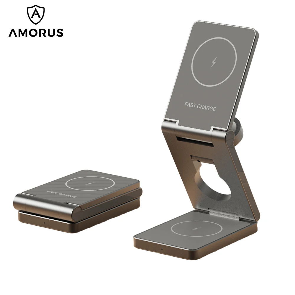 AMORUS 3-in-1 Foldable Wireless Charger Magnetic Station for IPhone Watch Earphone Aluminum Alloy 15W Magnetic Wireless Charger
AMORUS 3-in-1 Foldable Wireless Charger Magnetic Station for IPhone Watch Earphone Aluminum Alloy 15W Magnetic Wireless Charger