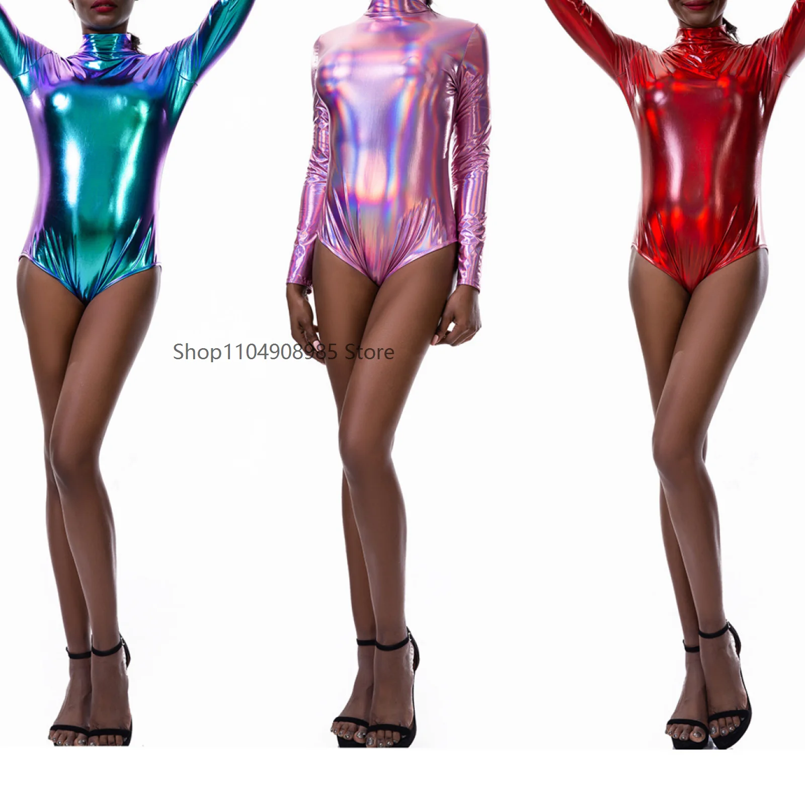 Women Shiny Bright Wetlook One-Piece Bodysuit Sexy Turtleneck Solid Long Sleeve Tops Clubwear Carnival Romper Mujer Halloween
Women Shiny Bright Wetlook One-Piece Bodysuit Sexy Turtleneck Solid Long Sleeve Tops Clubwear Carnival Romper Mujer Halloween