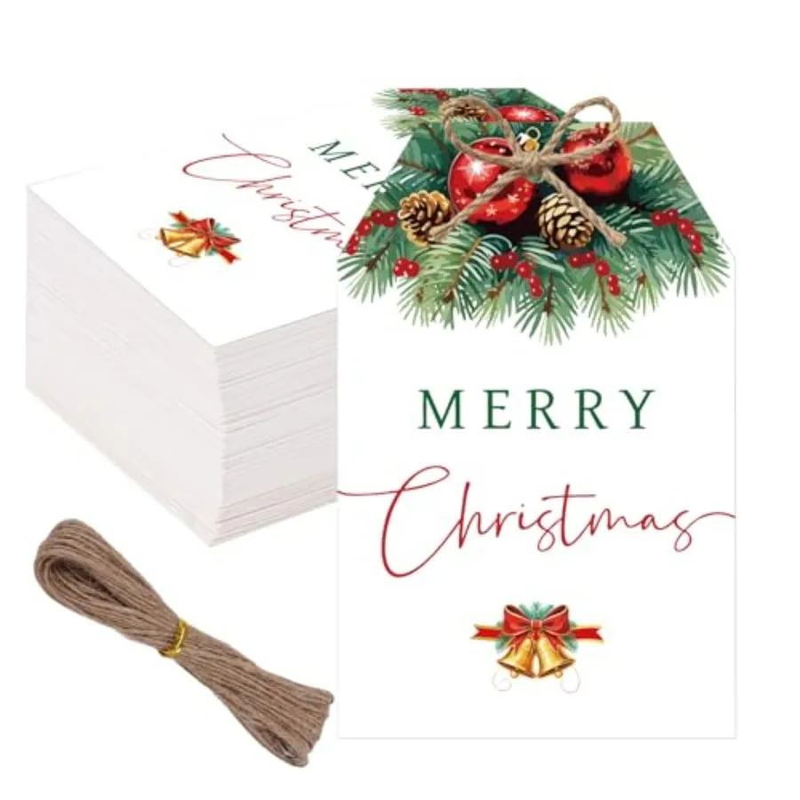 60Pcs Merry Christmas Gift Tags, 3.3x2.1 Inch Holiday Gift Tags with String, Xmas Presents Tags with Bell for Winter New Year P
60Pcs Merry Christmas Gift Tags, 3.3x2.1 Inch Holiday Gift Tags with String, Xmas Presents Tags with Bell for Winter New Year P