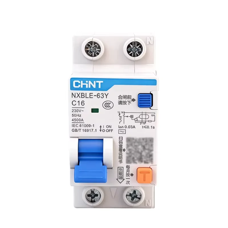 CHINT NXBLE-63Y 1P+N 30mA RCBO 230V Residual Current Circuit Breaker Leakage Overload Short Circuit Protection 6A-63A
CHINT NXBLE-63Y 1P+N 30mA RCBO 230V Residual Current Circuit Breaker Leakage Overload Short Circuit Protection 6A-63A