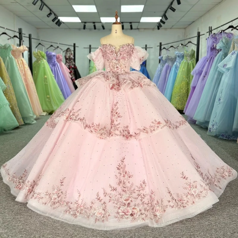Pink Quinceanera Dresses Ball Gown Off The Shoulder Applique Lace Beading Tull Party Birthday Sweet 16 Dress Vestidos 15 Anos
Pink Quinceanera Dresses Ball Gown Off The Shoulder Applique Lace Beading Tull Party Birthday Sweet 16 Dress Vestidos 15 Anos