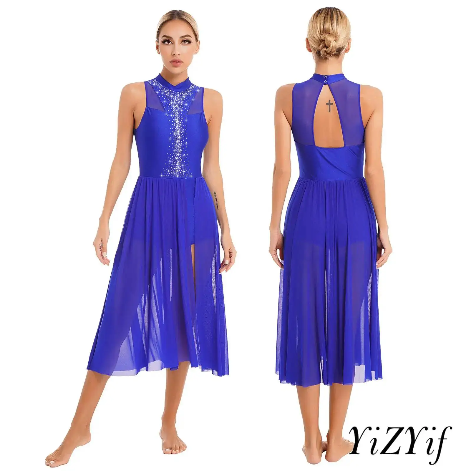 Womens Sleeveless Contemporary Lyrical Dance Dress Mock Neck Back Keyhole Side Split Sparkly Rhinestone for Stage Performance
Womens Sleeveless Contemporary Lyrical Dance Dress Mock Neck Back Keyhole Side Split Sparkly Rhinestone for Stage Performance