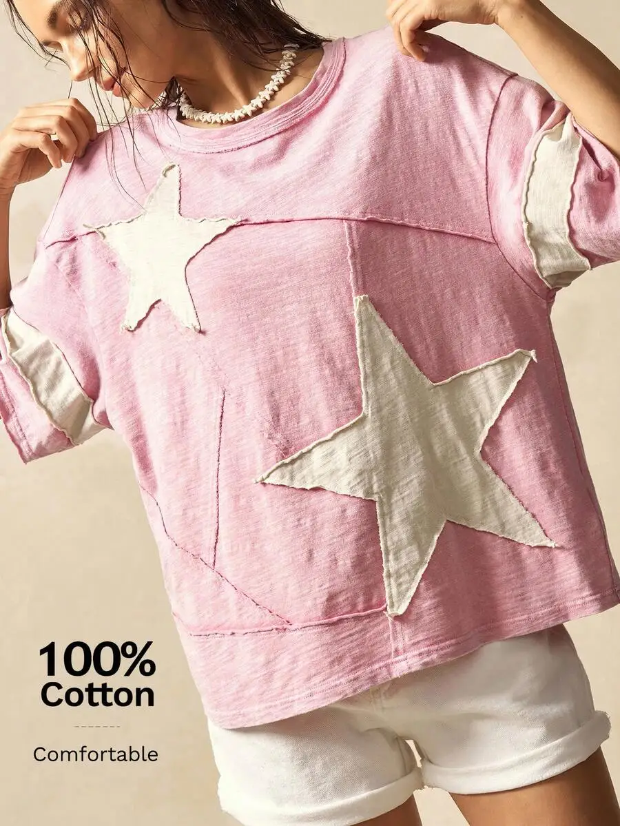 Boho Style Summer Casual Cotton Star Applique T-Shirt
Boho Style Summer Casual Cotton Star Applique T-Shirt