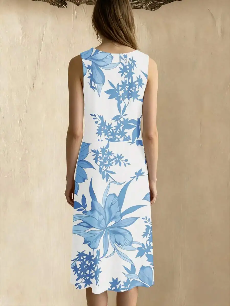 Sleeveless Floral Print Long Dress Blue White Women Summer Beach Vacation Dress
Sleeveless Floral Print Long Dress Blue White Women Summer Beach Vacation Dress