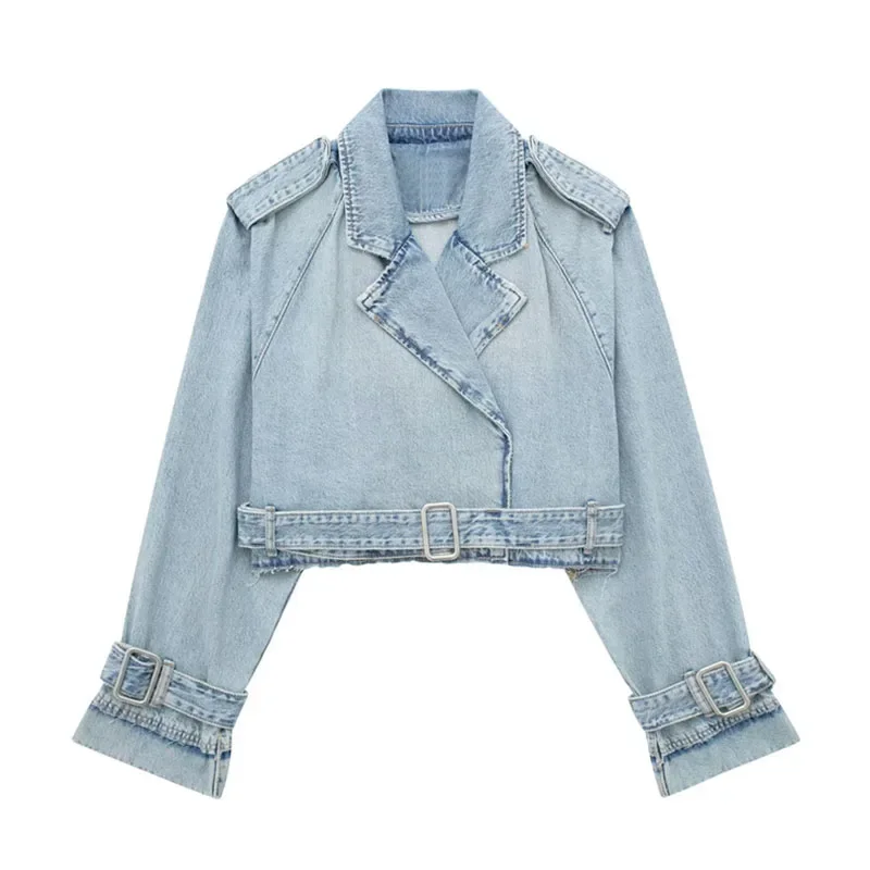 Women Extra Short Denim Jackets Windbreaker Autumn Streetwear Outerwear Belt Slim Exposed Navel Tops Lady Chic Casual Jean Coats
Women Extra Short Denim Jackets Windbreaker Autumn Streetwear Outerwear Belt Slim Exposed Navel Tops Lady Chic Casual Jean Coats