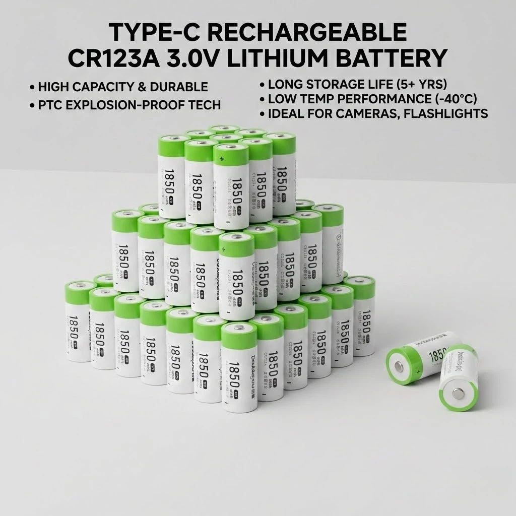 2pcs CR123A 16340 Rechargeable Battery 3.7V 1850mWh Lithium Batteries with Type-C USB Charging Port for Arlo Camera Flashlight
2pcs CR123A 16340 Rechargeable Battery 3.7V 1850mWh Lithium Batteries with Type-C USB Charging Port for Arlo Camera Flashlight