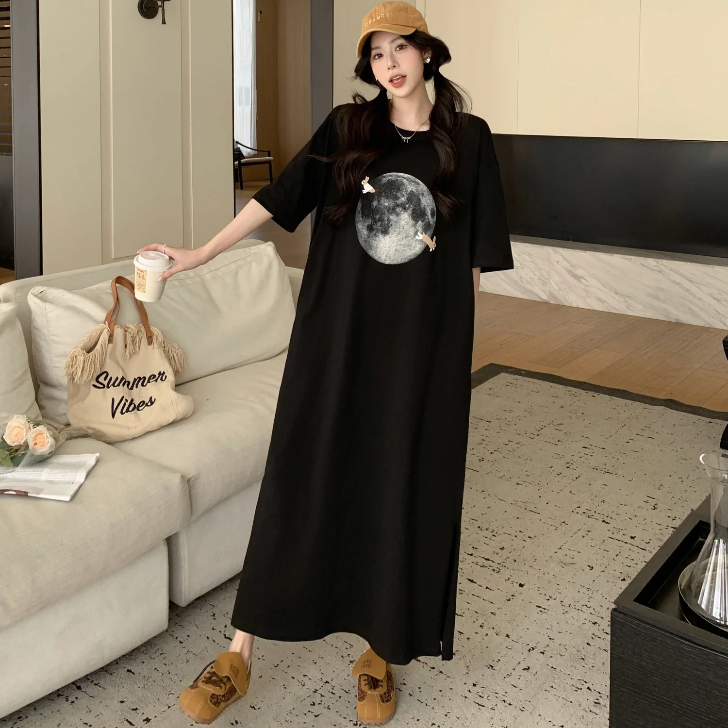 Loose Summer Korea Dress for Women Vestidos Robe Elbise Causal Plus Size Cartoon Moon Rabbit Print Short Sleeve Long Midi Dress
Loose Summer Korea Dress for Women Vestidos Robe Elbise Causal Plus Size Cartoon Moon Rabbit Print Short Sleeve Long Midi Dress