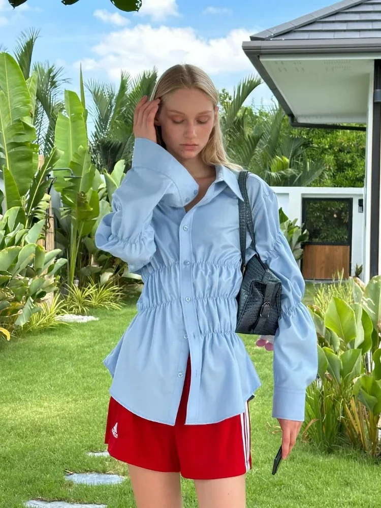 Elegant Women's Waist-defining Blouse Trendy A-line Smocking Drawstring Slim Fit Top 2026 Spring Date Office Smart-casual Wears
Elegant Women's Waist-defining Blouse Trendy A-line Smocking Drawstring Slim Fit Top 2026 Spring Date Office Smart-casual Wears