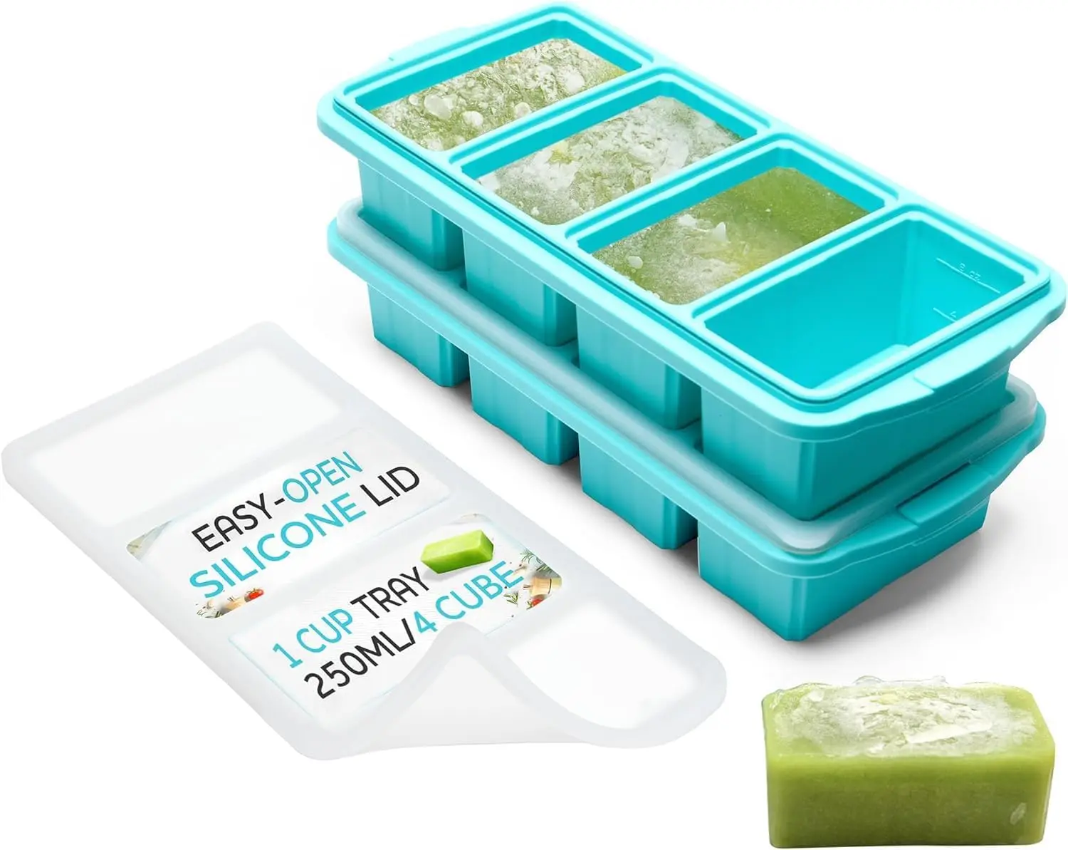 Silicone Freezer Tray with Lid - 1 Cup Portion Molds, 8-Cavity, Oven & Dishwasher Safe, 2-Pack
Silicone Freezer Tray with Lid - 1 Cup Portion Molds, 8-Cavity, Oven & Dishwasher Safe, 2-Pack