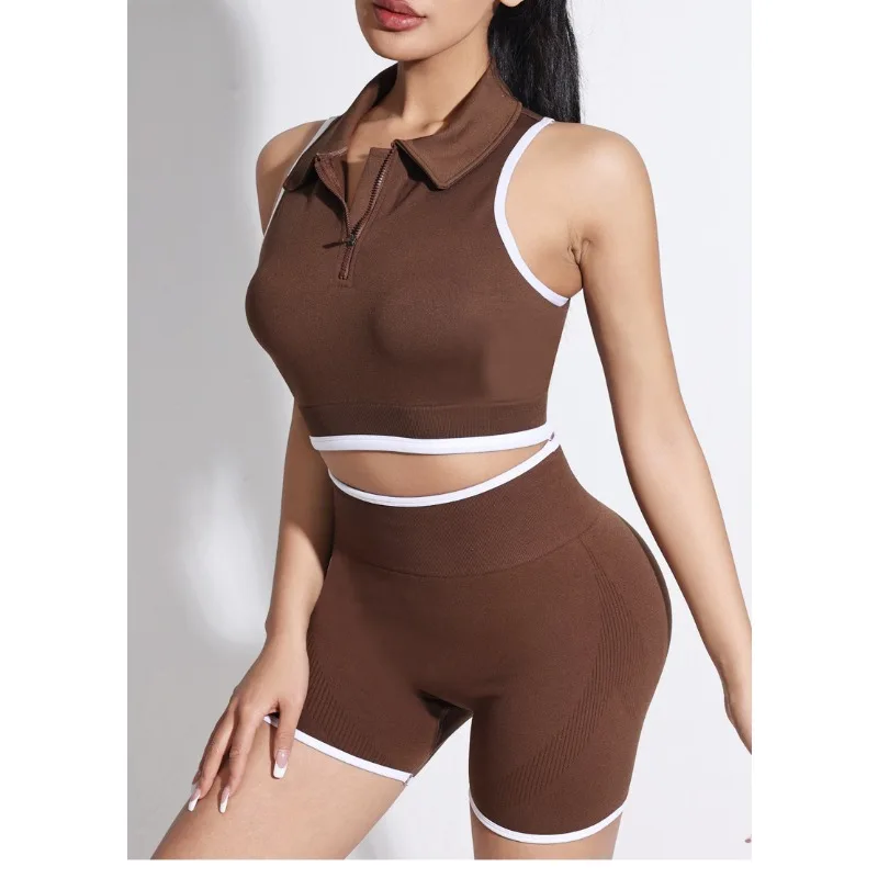   Сексуальный спортивный бюстгальтер с воротником-поло и цветными блоками на молнии для фитнеса, укороченный топ для подтяжки ягодиц, шорты для йоги, комплект для спортзала, модный костюм для бега для женщин   
  Сексуальный спортивный бюстгальтер с воротником-поло и цветными блоками на молнии для фитнеса, укороченный топ для подтяжки ягодиц, шорты для йоги, комплект для спортзала, модный костюм для бега для женщин  