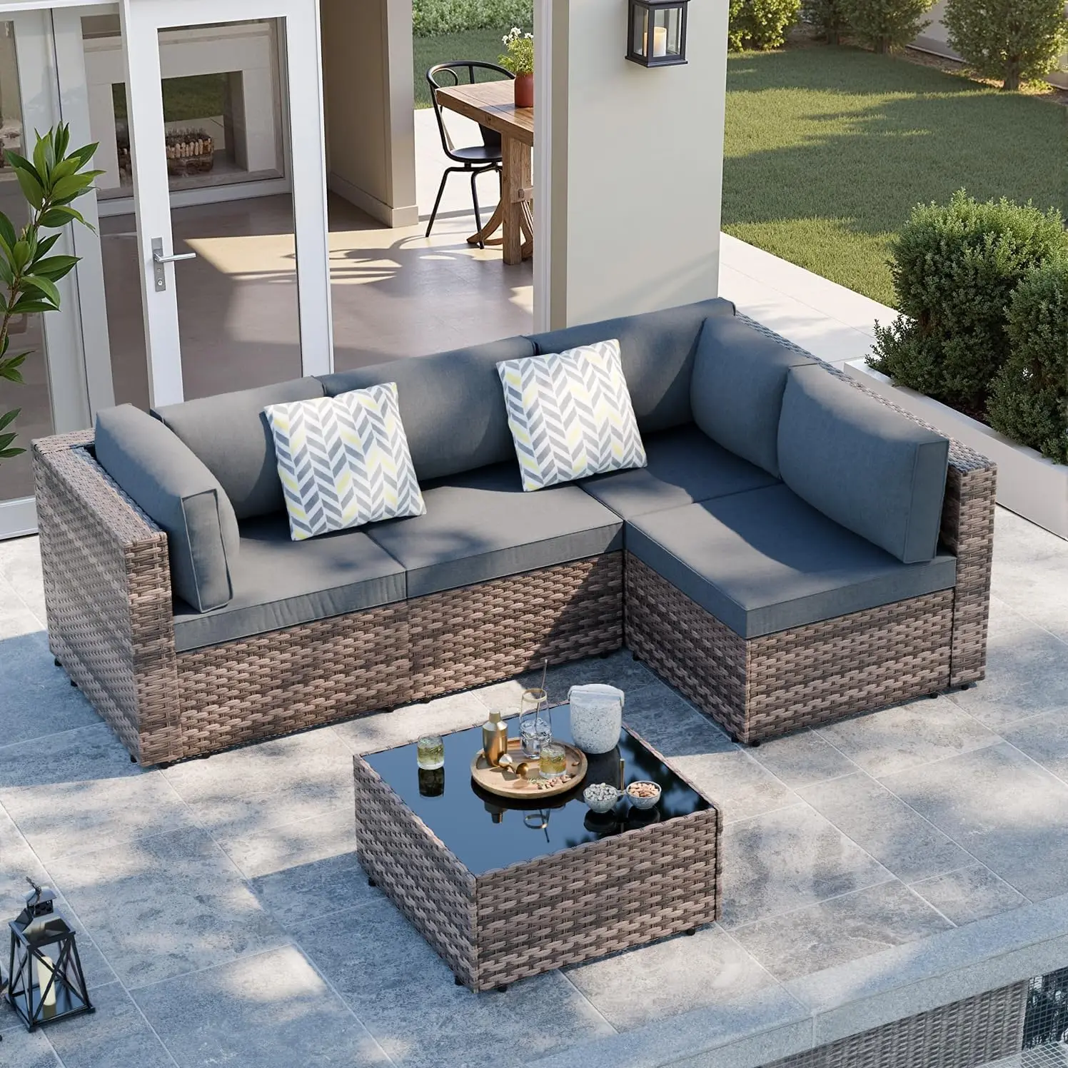 5 Piece Patio Furniture Sets, Low Back All-Weather Rattan Sectional Sofa with Tea Table&Washable
5 Piece Patio Furniture Sets, Low Back All-Weather Rattan Sectional Sofa with Tea Table&Washable