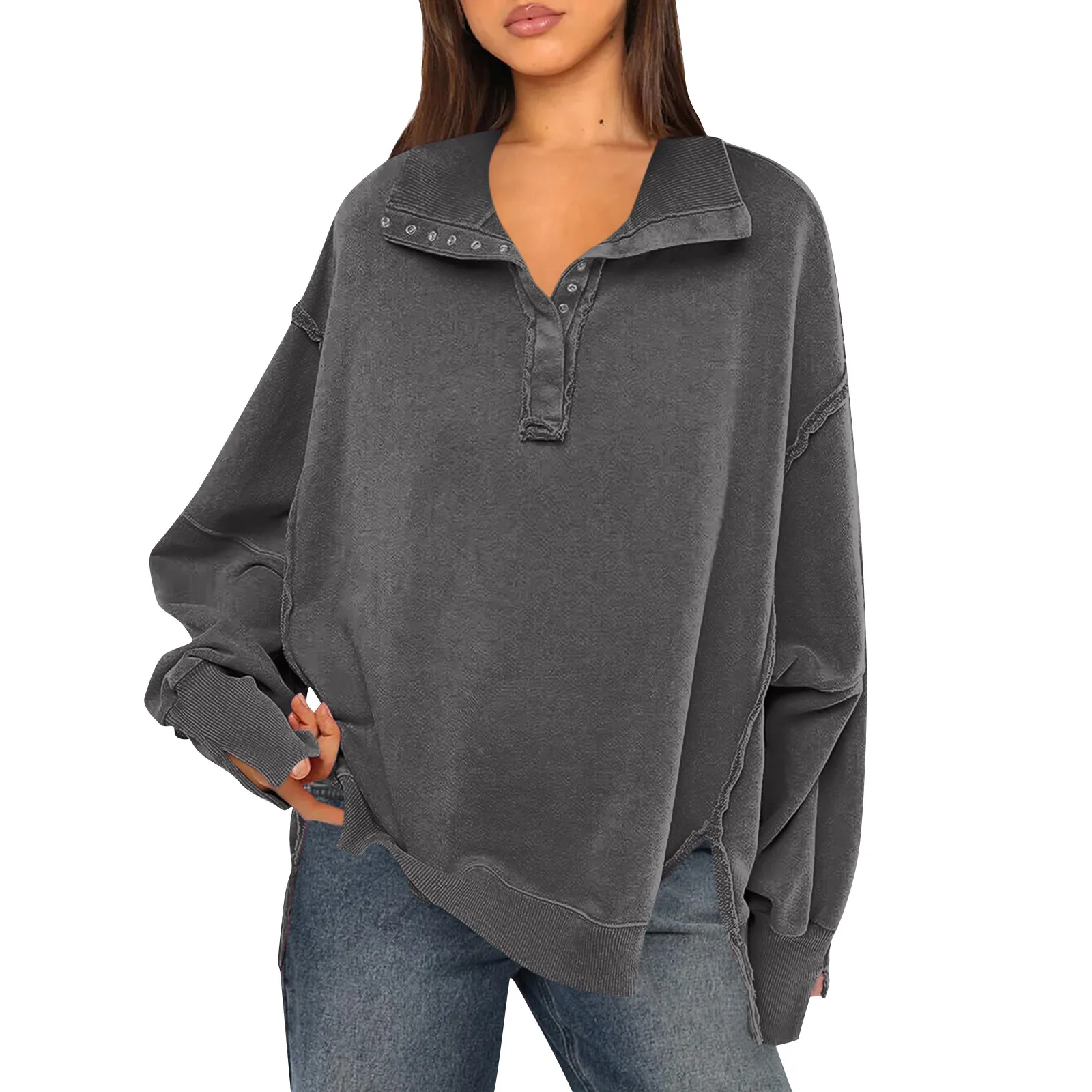 Women'S Oversized Sweatshirt Autumn New Comfortable Long Sleeve Button Neck Pullover Tops Trend All-Match Simple Sweatshirt
Women'S Oversized Sweatshirt Autumn New Comfortable Long Sleeve Button Neck Pullover Tops Trend All-Match Simple Sweatshirt