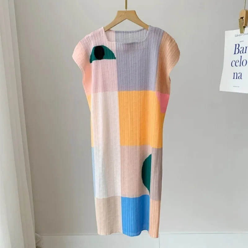 Miyake Pleated Dresses 2026 Summer New Drop Shoulder Sleeve Color-Block Print Loose Straight Large Size Women Draped Long Dress
Miyake Pleated Dresses 2026 Summer New Drop Shoulder Sleeve Color-Block Print Loose Straight Large Size Women Draped Long Dress