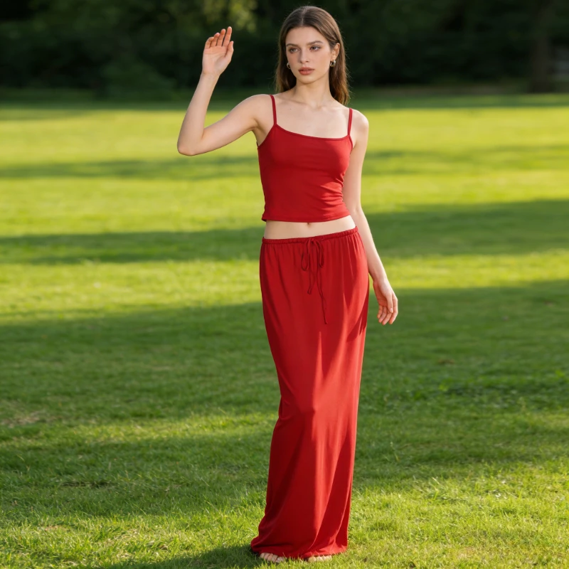 Fashion New Summer Long Skirt Two-piece Set Suspender U-neck Halter Vest Straight Lace-up Hip-wrapped Dress Set Women's Clothing
Fashion New Summer Long Skirt Two-piece Set Suspender U-neck Halter Vest Straight Lace-up Hip-wrapped Dress Set Women's Clothing