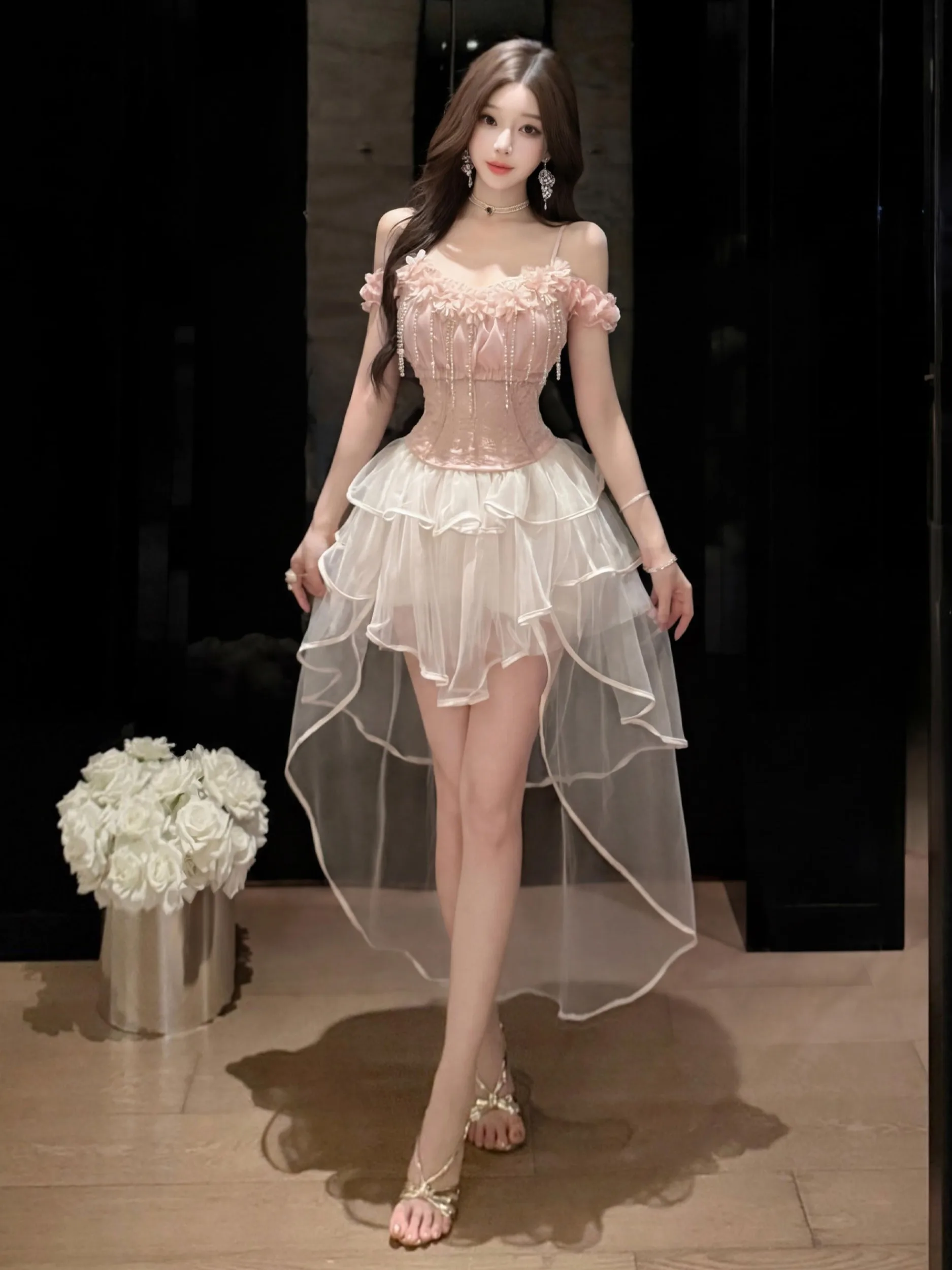 Fairy Tale Two-Piece Set with Off-Shoulder Crop Top And Tulle Skirt Irregular Hemline Chic Summer Outfit for Women
Fairy Tale Two-Piece Set with Off-Shoulder Crop Top And Tulle Skirt Irregular Hemline Chic Summer Outfit for Women