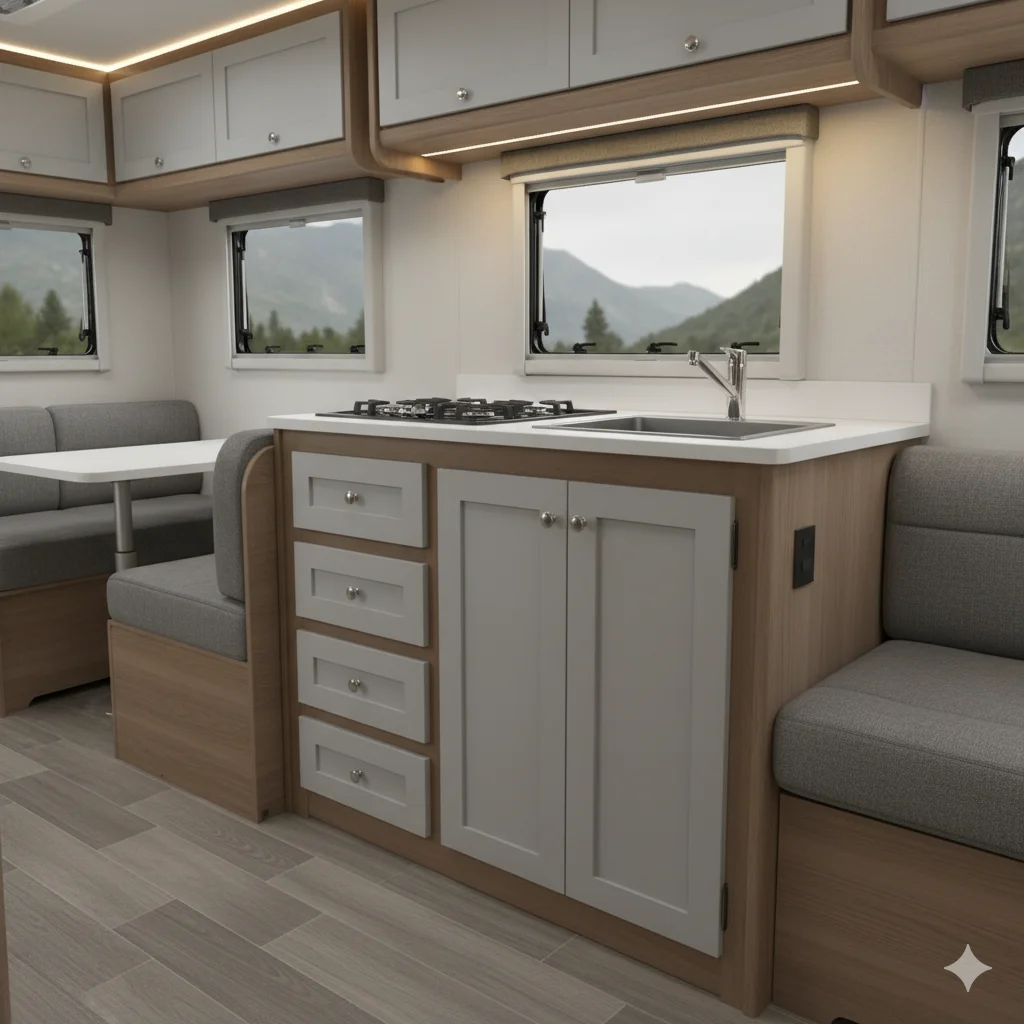 Durable Aluminum Frame RV Kitchen Cabinet With Stainless Sink and Compact Burner Design
Durable Aluminum Frame RV Kitchen Cabinet With Stainless Sink and Compact Burner Design