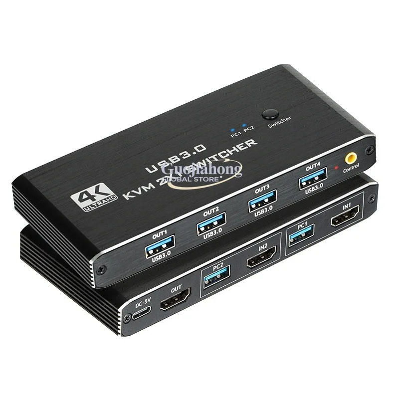 KVM switch 2x1 multi-computer shared USB keyboard and mouse display 4k60hz binary input one usb3.0