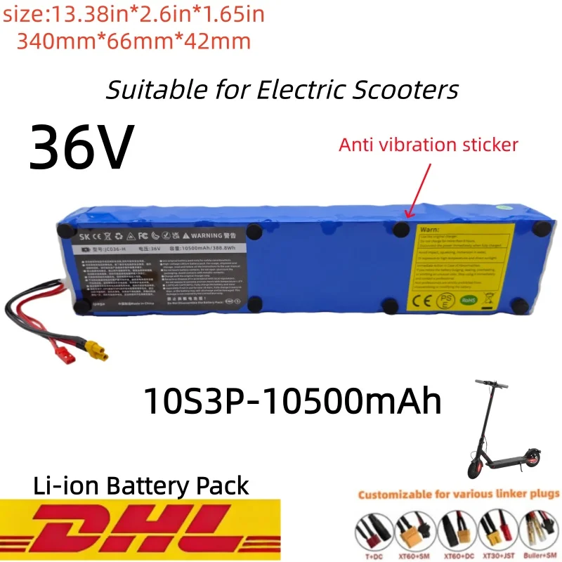 New 36V 10500mAh 10S3P Battery MiJia M365 pro Electric Scooter lpega bicycle Battery 18650 Lithium-ion battery pack with BMS
New 36V 10500mAh 10S3P Battery MiJia M365 pro Electric Scooter lpega bicycle Battery 18650 Lithium-ion battery pack with BMS