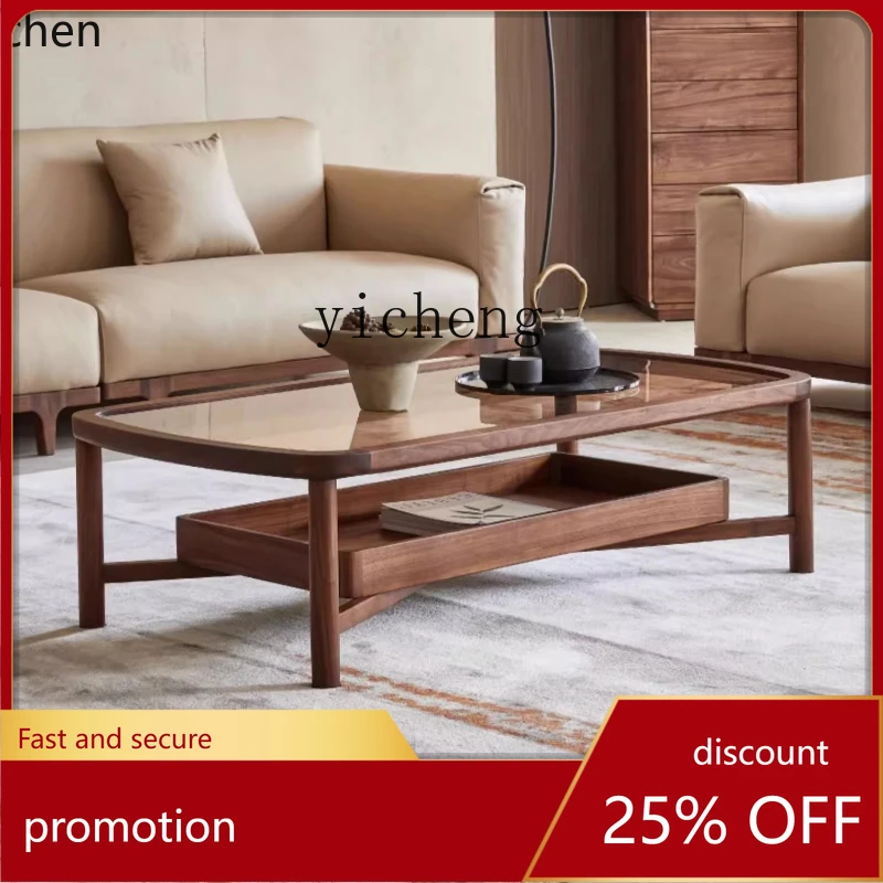 ZMLNorth American black walnut glass coffee table minimalist solid wood coffee table living room home
ZMLNorth American black walnut glass coffee table minimalist solid wood coffee table living room home