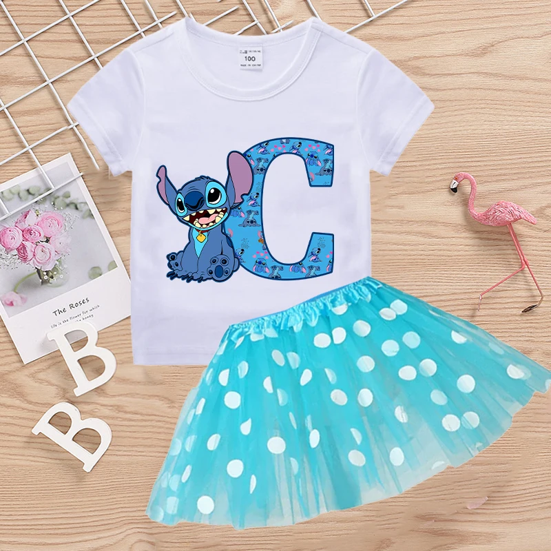 Disney Stitch T-shirt Skirt Set Girls Anime Letter A-Z Tees Yarn Skirts Summer Kids Clothes Children Short Sleeve Gift Hot Sales
Disney Stitch T-shirt Skirt Set Girls Anime Letter A-Z Tees Yarn Skirts Summer Kids Clothes Children Short Sleeve Gift Hot Sales