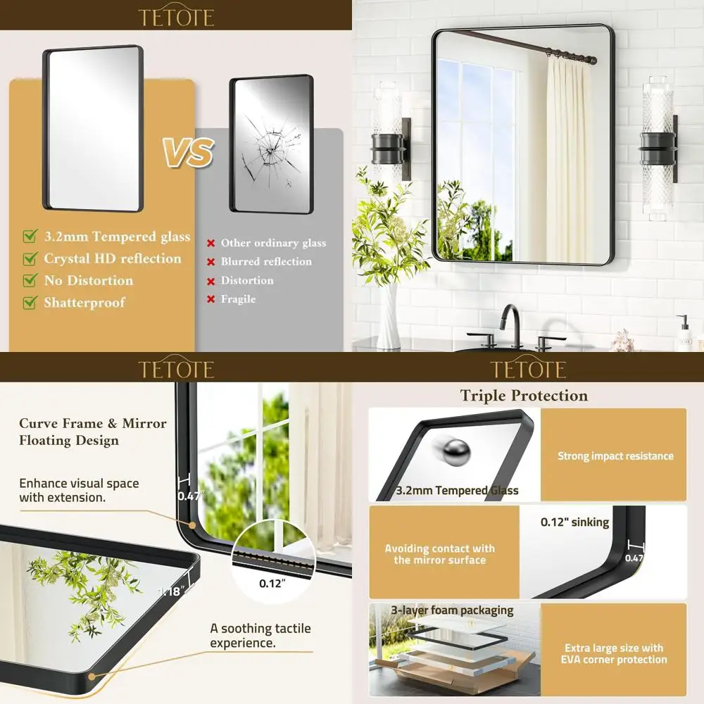 24 x 30 Matte Black Wall-Mounted Vanity Mirror with Tempered Glass for Bathroom, Entryway, and Living Spaces
24 x 30 Matte Black Wall-Mounted Vanity Mirror with Tempered Glass for Bathroom, Entryway, and Living Spaces