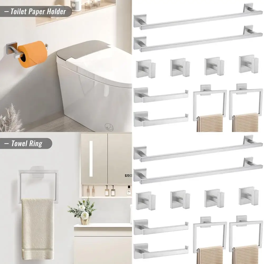 10-Piece Brushed Nickel Stainless Steel Bathroom Hardware Set with Wall-Mounted Towel Racks, 23.6
10-Piece Brushed Nickel Stainless Steel Bathroom Hardware Set with Wall-Mounted Towel Racks, 23.6