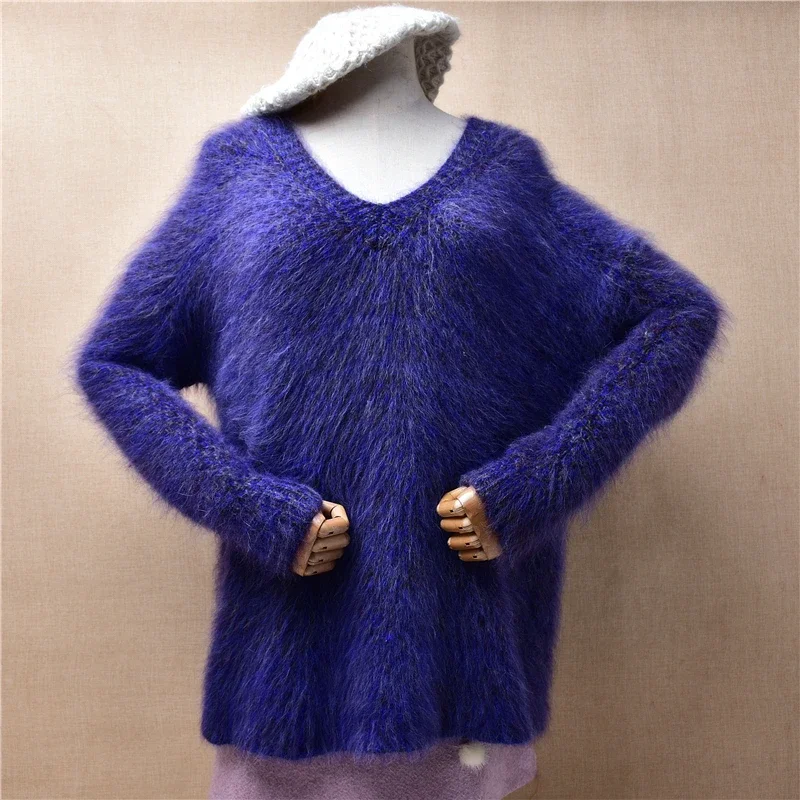 Ladies Women Fall Winter Clothing Blue Hairy Mink Cashmere Knitted V-Neck Loose Pullover Angora Fur Jumper Sweater Pull Tops
Ladies Women Fall Winter Clothing Blue Hairy Mink Cashmere Knitted V-Neck Loose Pullover Angora Fur Jumper Sweater Pull Tops