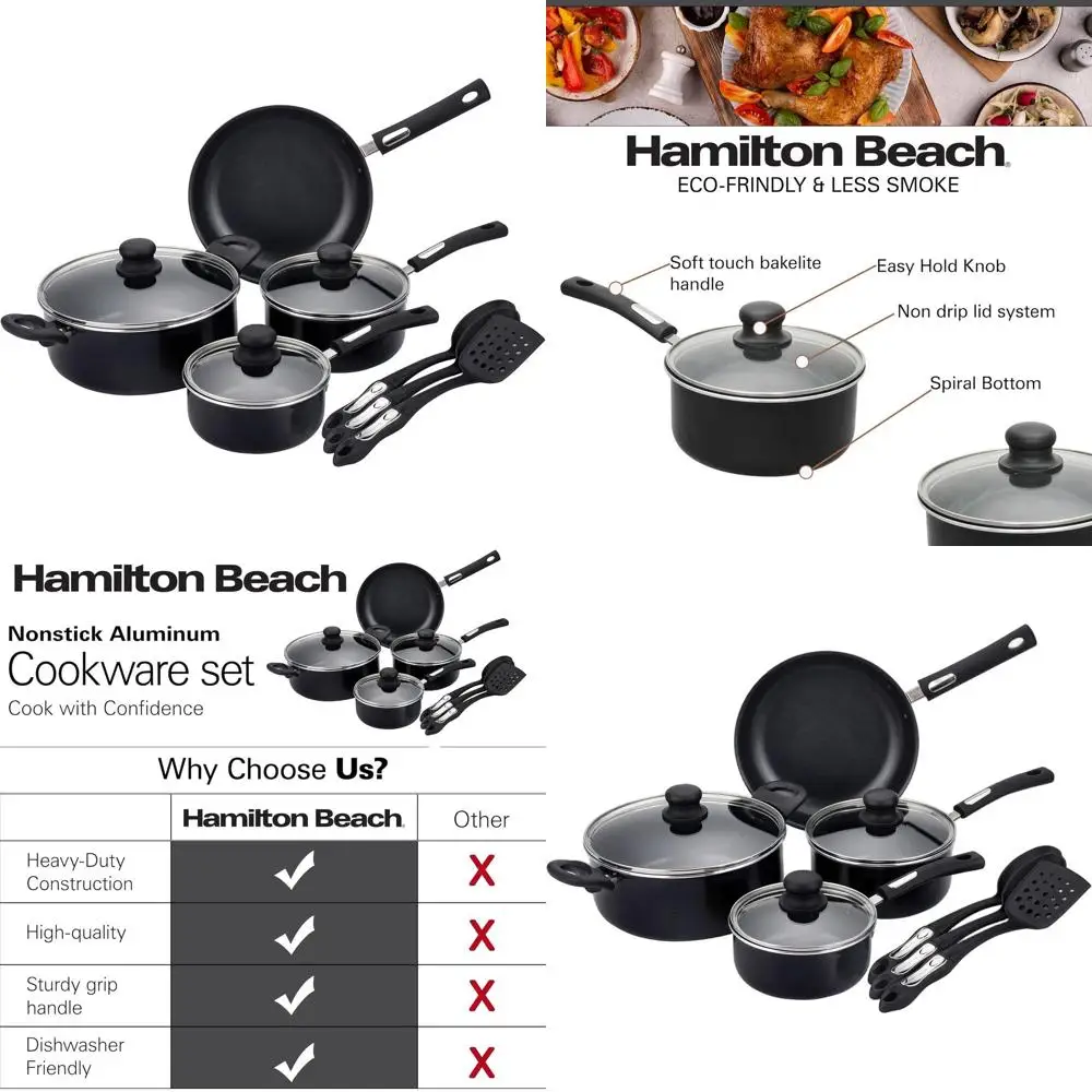 10-Piece Nonstick Cookware Set with Spiral Bottom, Black, Dishwasher Safe
10-Piece Nonstick Cookware Set with Spiral Bottom, Black, Dishwasher Safe