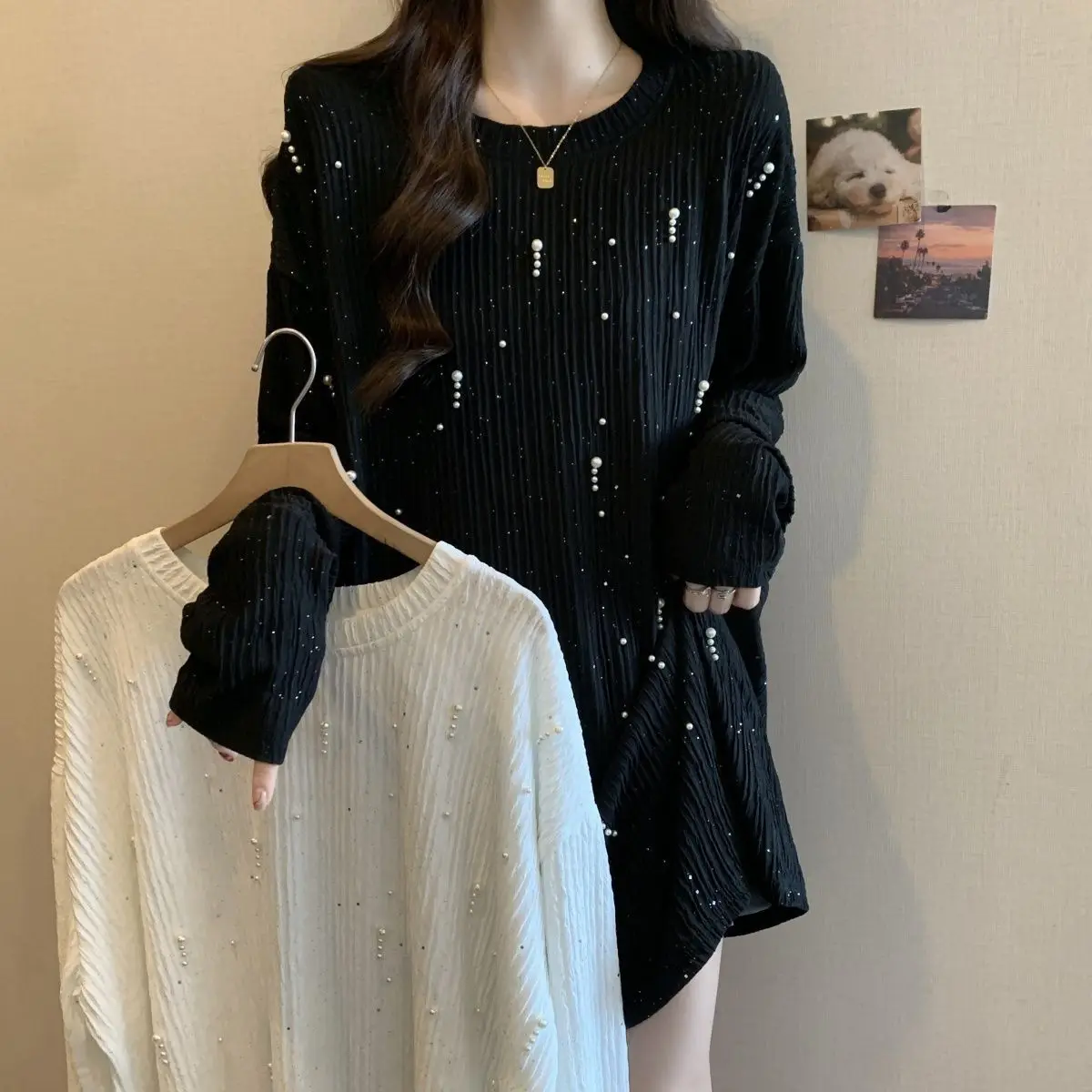 2025 ранняя осень, новый свободный тонкий топ, модная женская футболка с длинными рукавами и бисером
2025 ранняя осень, новый свободный тонкий топ, модная женская футболка с длинными рукавами и бисером