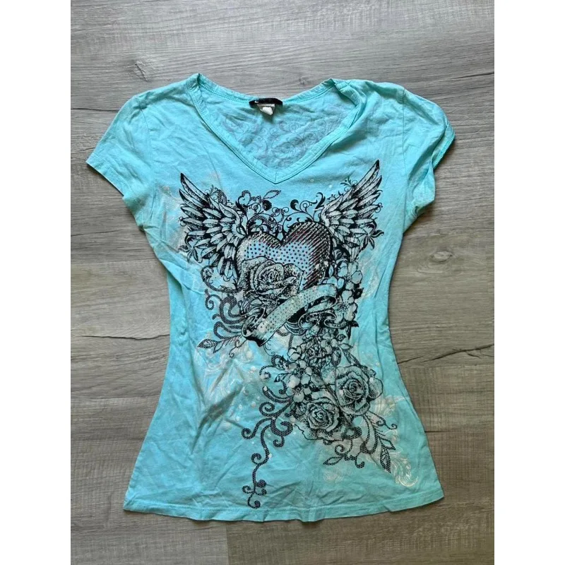 Women's Summer Top T-shirt Retro Vintage Subculture Light Blue Short Sleeves Slim Fit Comfortable Casual Versatile Fashionable
Women's Summer Top T-shirt Retro Vintage Subculture Light Blue Short Sleeves Slim Fit Comfortable Casual Versatile Fashionable