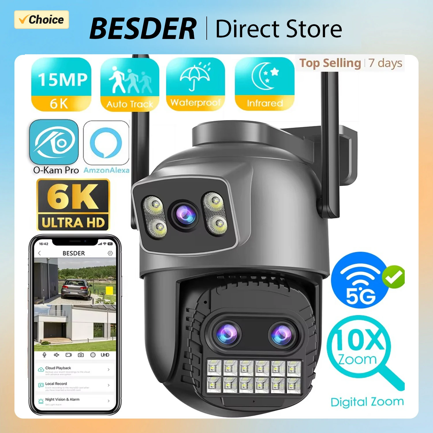 15MP Wifi IP Camera PTZ Outdoor Dual Screen 10X Digital Zoom 4K Human Detection 10MP Security Camera Surveillance O-Kam Pro APP
15MP Wifi IP Camera PTZ Outdoor Dual Screen 10X Digital Zoom 4K Human Detection 10MP Security Camera Surveillance O-Kam Pro APP