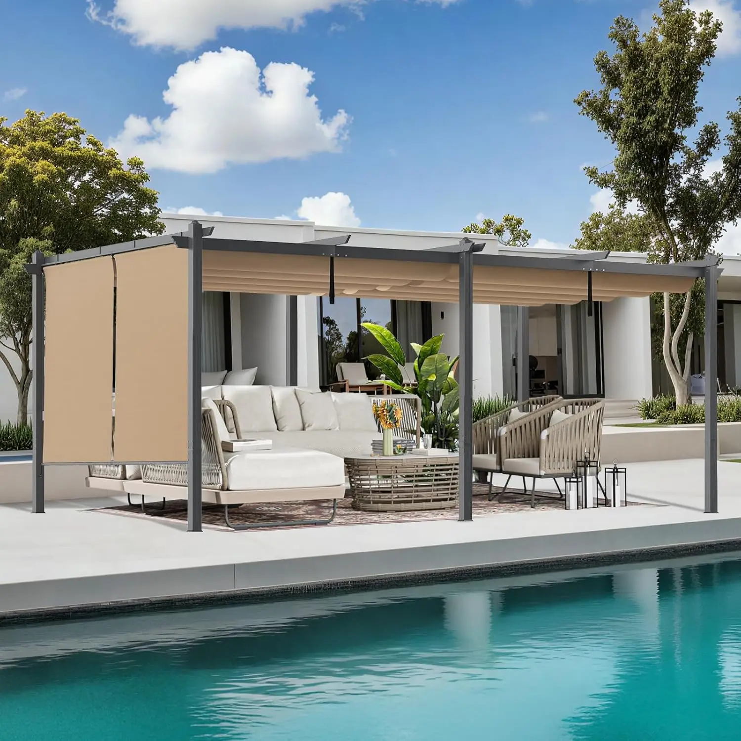 12x20ft Outdoor Pergola Retractable Canopy Matte Aluminum Frame 2 Roller Shade Curtains Grape Trellis Patio Backyard Deck Custom
12x20ft Outdoor Pergola Retractable Canopy Matte Aluminum Frame 2 Roller Shade Curtains Grape Trellis Patio Backyard Deck Custom