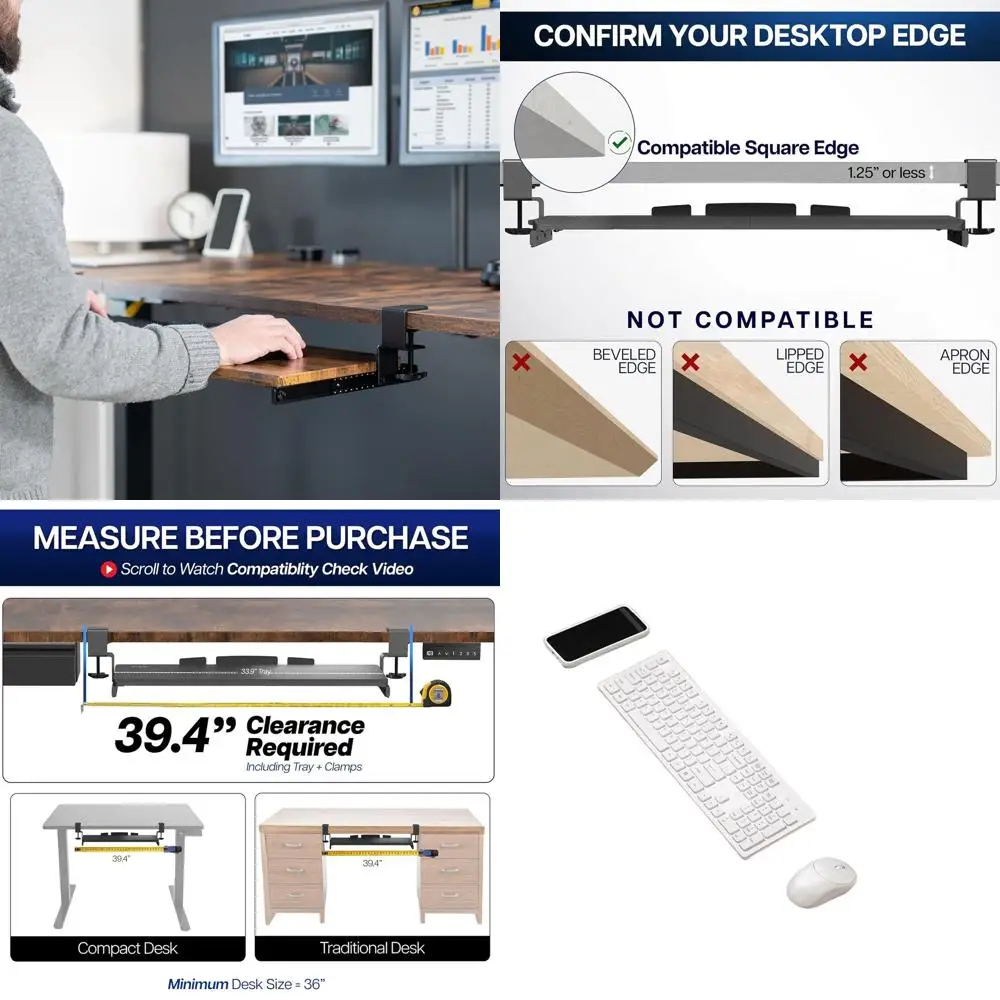 Rustic Brown 34 x 11 Extra Long Desk Keyboard and Mouse Slide-Out Tray