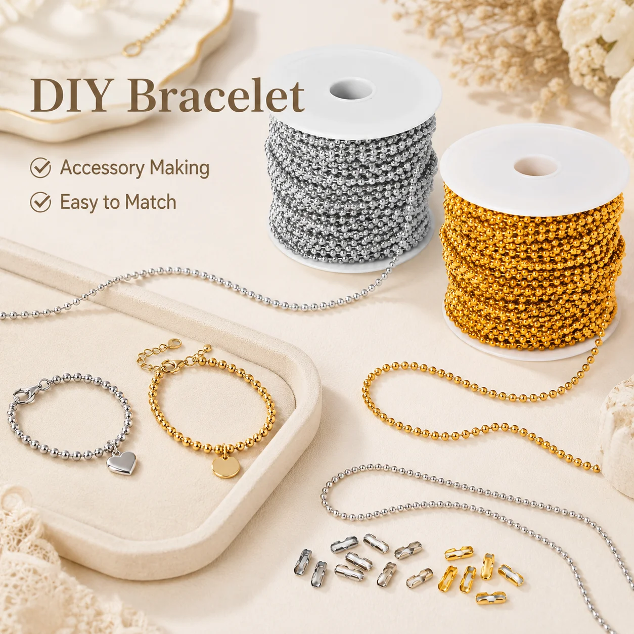 1Roll 10M 2mm Ball Chain With 20Pcs Connector Clasps Beaded Chains DIY Jewelry Making Necklace Pendant Keychain Accessories
1Roll 10M 2mm Ball Chain With 20Pcs Connector Clasps Beaded Chains DIY Jewelry Making Necklace Pendant Keychain Accessories
